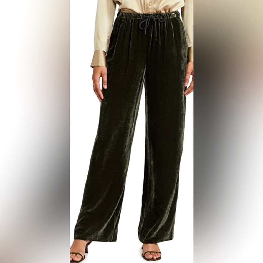 THEORY W’s Hunter Green Velvet Pull-On Viscose Silk Drawstring Pant, Small, NWOT
